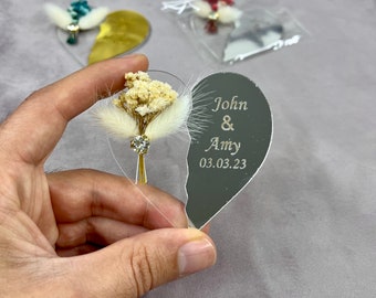 Engraved Wedding Heart Plexy Favor, Custom Fridge Magnets, Personalized Bridal Shower Favor, Thank You Favors, Bulk Wedding Favor for Guests