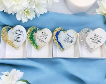 Bulk Heart Shape Wedding Favors, Embossed Resin Magnet Favors, Custom Design Epoxy Fridge Magnet, Party Gift for Guests, Personalized Magnet