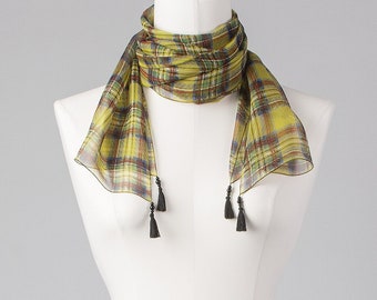 Silk scarf | Wrap scarf | Long scarf | Long scarf | Scarf | Check scarf | Tartan 'n Tassels