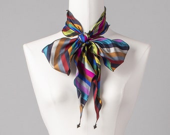 Silk scarf / shawl / headband / scarf / hand jewelry with pearl decoration &quot;Stripes and Waves Slim&quot;