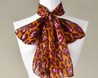 Silk scarf | Shawl | Wrap scarf | Long scarf | Neckerchief | long scarf "Leo Orange" with and without pearl decoration