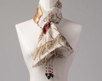 Silk scarf/shawl/women's scarf/silk scarf/bridal stole/shoulder scarf/stole "La Moda è Amore Ivory" with pearl decoration