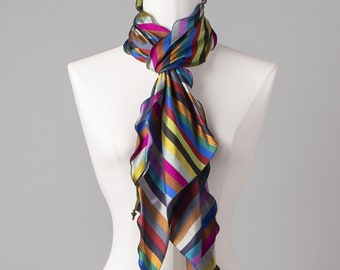 Silk scarf / shawl / scarf / wrap scarf / scarf with pearl decoration &quot;Stripes and Waves&quot;
