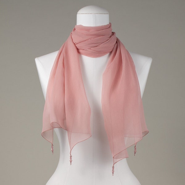 Schal/Wickelschal/Seidenschal/Seidentuch/Scarf/Stola/Dreieckstuch/Halstuch/Brautstola / "Salmon One" mit oder ohne Perlenverzierung