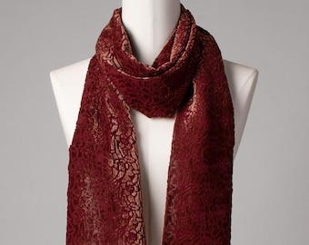 Silk scarf | velvet scarf| Scarf | Silk velvet scarf | Neckerchief | burnout velvet | "Burgundy Rose"