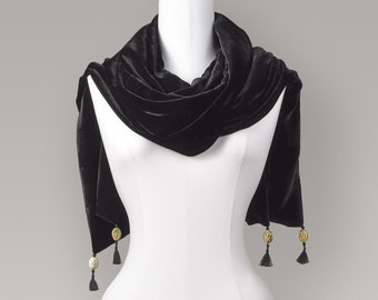 Silk scarf/velvet scarf/scarf/silk velvet scarf/neckerchief/"Black Velvet Maxi" with pearl decoration