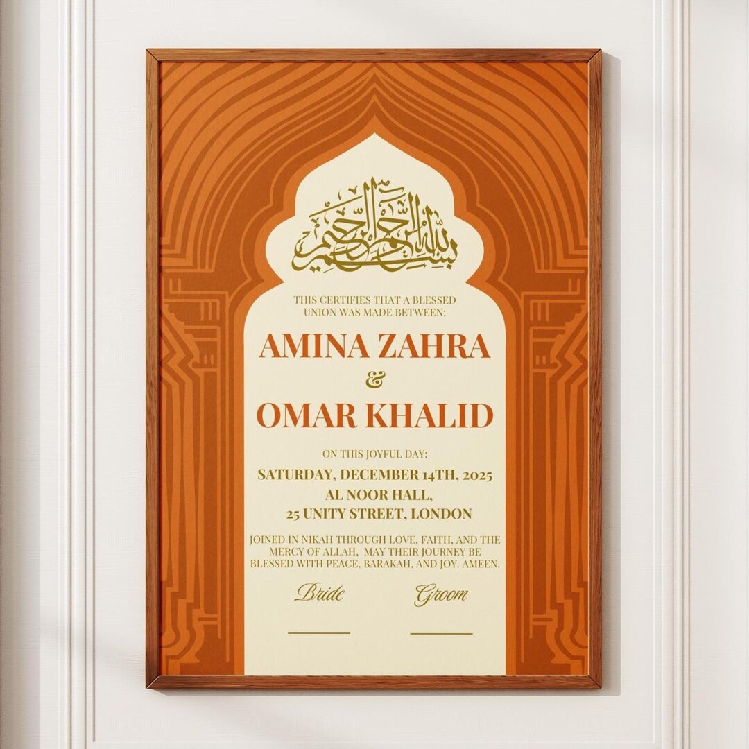 Muslim Marriage Contract A4 (front & Back) Nikkah Certificate