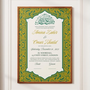 Nikkah Certificate (Front & Back) | Nikkah Contract A4 | Islamic Marriage | Muslim Wedding | Nikah Nama | Islamic Wedding | Canva Template