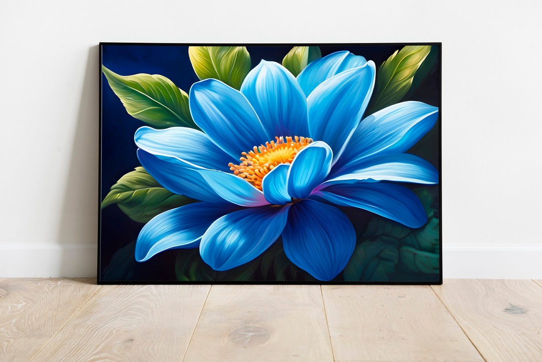 Blue Lotus Flowers Painting on Canvas, Still Life Flowers, Oil Painting