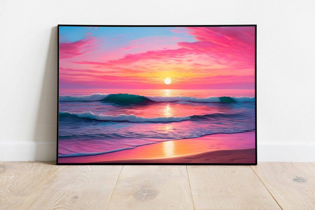 Pink Sunset Painting on Canvas, Purple Sunrise, Art Print, Sky Painting, Modern Art, Living Room