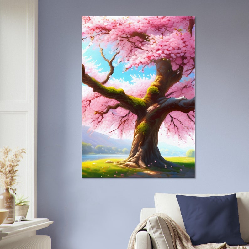 Modern Cherry Blossom Canvas Oil Painting, Blooming Flowers Painting