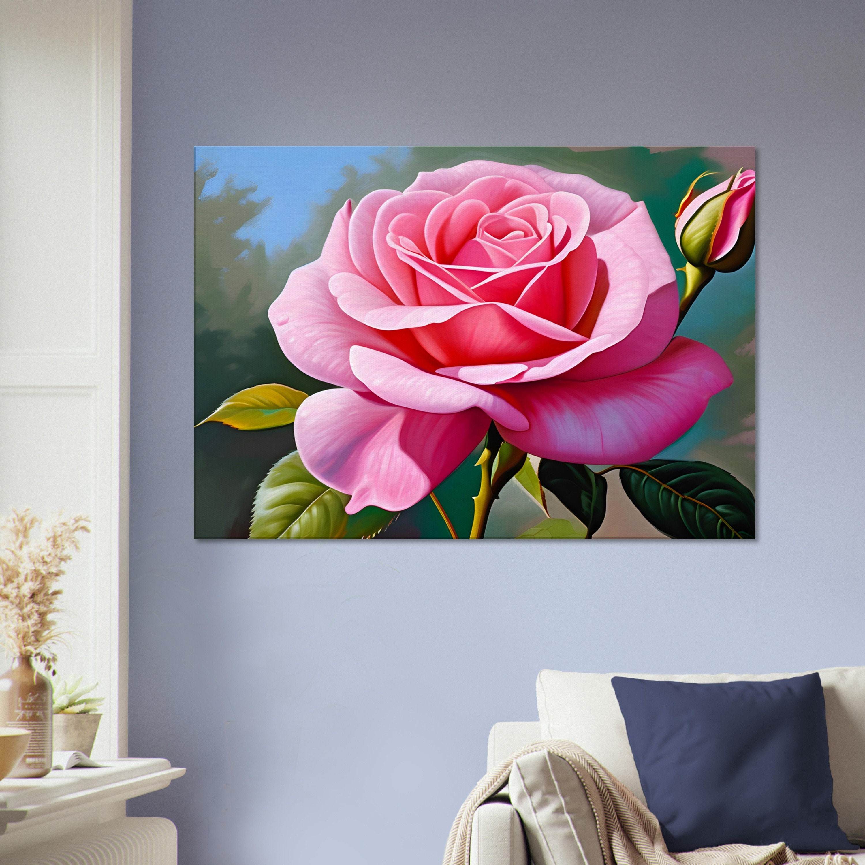 Big Pink Rose Painting on Canvas, Abstract Floral Artwork, Still Life ...