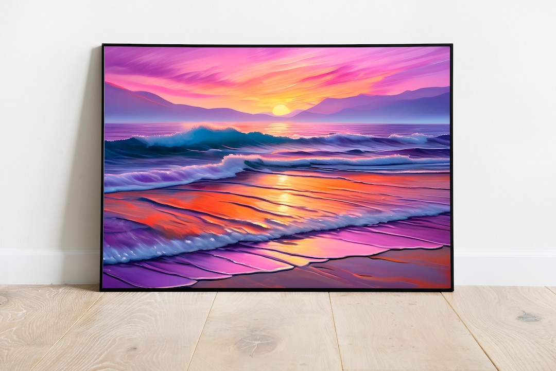 Pink Sunset Painting on Canvas, Purple Sunrise, Art Print, Sky Painting, Modern Art, Living Room