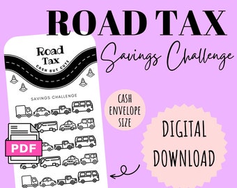 Road Tax Savings Challenge | DIGITAL DOWNLOAD | Printable Savings Challenge | Cash Savings Challenge | Car | CashButCute