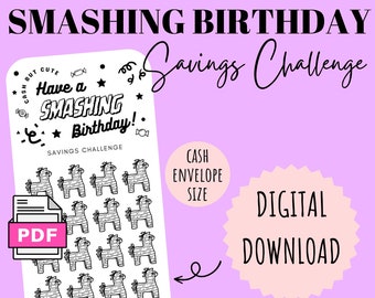 Smashing Birthday Savings Challenge | DIGITAL DOWNLOAD | Printable Savings Challenge | Cash Savings Challenge | CashButCute