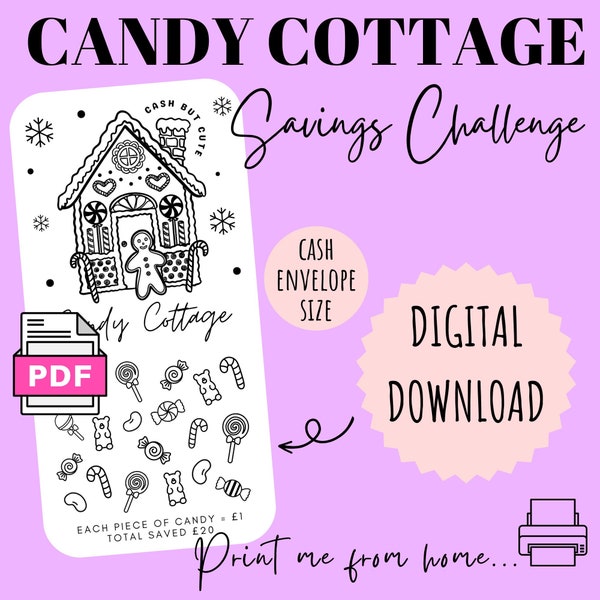 Candy Cottage Savings Challenge | DIGITAL DOWNLOAD | Printable Savings Challenge | Cash Stuffing | Cash Savings Challenge | CashButCute |