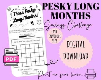 Those Pesky Long Months Savings Challenge | DIGITAL DOWNLOAD | Printable Savings Challenge | Cash Stuffing | Cash Savings | CashButCute |