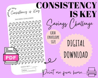 CONSISTENCY is key Savings Challenge | DIGITAL DOWNLOAD | Printable Savings Challenge | Cash Savings Challenge | CashButCute |