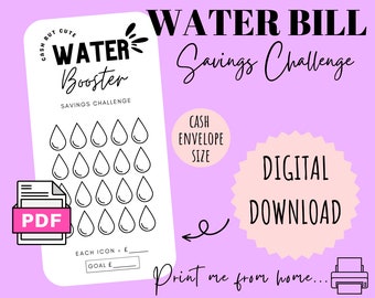 Water bill Savings Challenge | DIGITAL DOWNLOAD | Printable Savings Challenge | Cash Stuffing | Cash Savings Challenge | CashButCute
