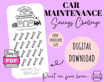 Car Maintenance Savings Challenge | DIGITAL DOWNLOAD | Printable Savings Challenge | Cash Stuffing | Cash Savings Challenge | CashButCute |