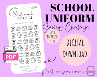 school UNIFORM Savings Challenge | DIGITAL DOWNLOAD | Printable Savings Challenge | Cash Stuffing | Cash Savings Challenge | CashButCute