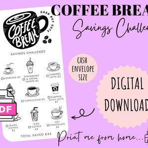 Coffee Break Savings Challenge | DIGITAL DOWNLOAD | Printable Savings Challenge | Cash Stuffing | Cash Savings Challenge | CashButCute |