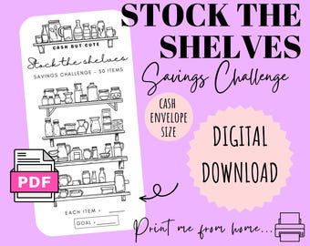 STOCK the shelves Savings Challenge | DIGITAL DOWNLOAD | Printable Savings Challenge | Cash Savings Challenge | CashButCute |