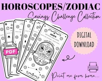 Los 12 Horóscopos del zodiaco Desafíos de Ahorro / DESCARGA DIGITAL / Desafío de Ahorro Imprimible / Acumulación de Efectivo / Ahorros en Efectivo / CashButCute /