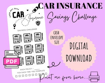 Car Insurance Savings Challenge | DIGITAL DOWNLOAD | Printable Savings Challenge | Cash Stuffing | Cash Savings Challenge | CashButCute |