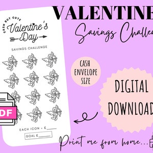 Valentines Day Savings Challenge | DIGITAL DOWNLOAD | Printable Savings Challenge | Cash Stuffing | Cash Savings Challenge | CashButCute