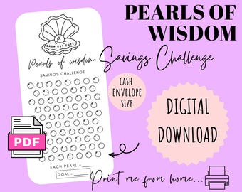 Pearls of wisdom Savings Challenge | DIGITAL DOWNLOAD | Printable Savings Challenge | Cash Stuffing | Cash Savings Challenge | CashButCute |