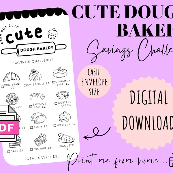 Cute Bakery Savings Challenge | DIGITAL DOWNLOAD | Printable Savings Challenge | Cash Stuffing | Cash Savings Challenge | CashButCute |