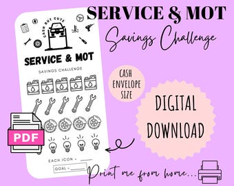 Service & Mot Savings Challenge | DIGITAL DOWNLOAD | Printable Savings Challenge | Cash Stuffing | Cash Savings Challenge | CashButCute |