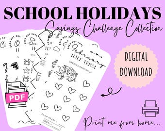 SCHOOL Holidays Challenge bundle | Monthly | DIGITAL DOWNLOAD | Printable Savings Challenge | Cash Stuffing | Cash Challenge | CashButCute