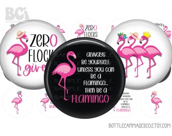 Flamingo2 Images - 1 Inch 25mm Bottle Cap Images - Funny Flamingo BCI - Pink Flamingo Images - Zero Flocks Given - Tropical Florida, Hawaii