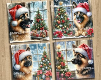 Christmas German Shepherd Coaster Images – Printable Dog Mom Gift (JPG Digital Files)