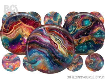 Agate Crystal Bottle Cap Images - 1 inch, 25mm Circles (Digital Download)