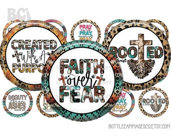 Christian Quotes Bottle Cap Images - Jesus Christ BottleCap Images - BCI Digital 1 inch 25mm Circles - Sunflower, Western, Saved, Leopard