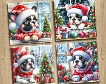Christmas French Bulldog Coaster Images – Set of 4 (Printable JPG)