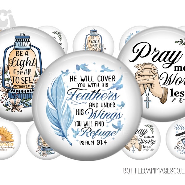 Christian Bottle Cap Images - Jesus Christ BottleCap Images - BCI Digital 1 inch 25mm Circle - She Is Strong - Pray More - Walk by Faith BCI