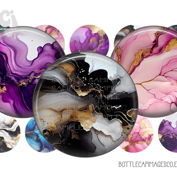 Marble Images - Agate BCI Bottle Cap Images - 1 inch 25mm Circles - 4X6 Digital Sheet - Boho Marble Agate Images - Spiritual Gems BottleCap