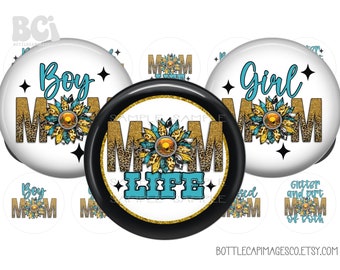 Mom Life Bottle Cap Images - Western Mother Mama Bottlecap Images - Digital 1 inch 25mm Circles - Sunflowers, Boy Mom, Girl Mom, Blessed Mom