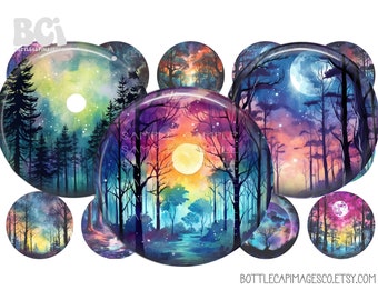 Mystical Full Moon Bottle Cap Images - 1 inch Circles (Digital Download)