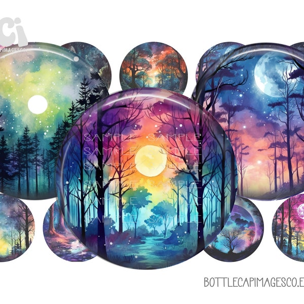 Full Moon Bottle Cap Images - Mystical Moon Images - BCI Digital 1 inch 25mm Circles - Autumn Celestial Fantasy Moon - Metaphysical Moon BCI