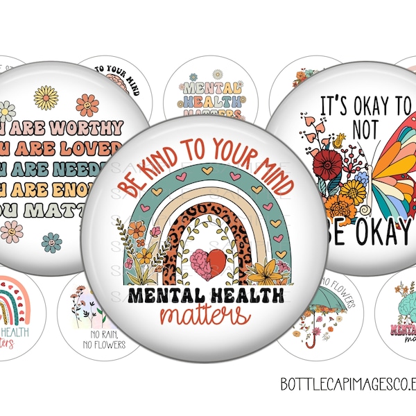 Mental Health Bottle Cap Images - Mental Health Matters Bottlecap Images - BCI 1 inch 25mm Circles - 4X6 Digital Sheet - Awareness Images