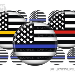 May include: Set of nine round stickers featuring the American flag with a thin blue, red, or yellow stripe across the bottom. The stickers are perfect for decorating water bottles, laptops, or other surfaces.