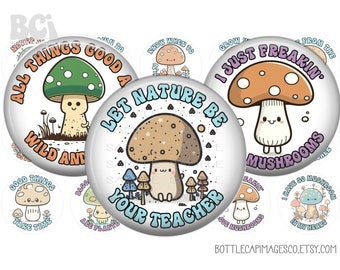 Cute Mushroom Bottle Cap Images - 1 inch Circles (Digital BCI)