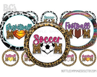 Western Sports Mom Bottlecap Images - BCI Sports Bottle Cap Images - 1 Inch 25mm Circles - 4X6 Digital Sheet - Leopard - Serape - Cow Images