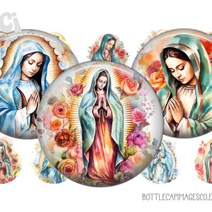 Dame van Guadalupe Bottle Cap Images - Maagd Maria Bottlecap Images - BCI Digital 1 inch 25mm Circles - Nuestra de Guadalupe, Moeder van Jezus