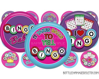 Funny Bingo Bottle Cap Images, 1-inch Circles (Digital Download)